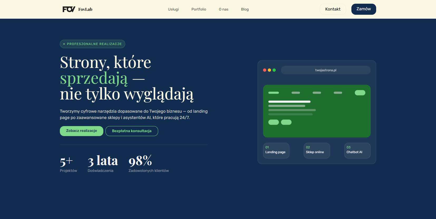 Fovlab.pl - firmowy landing page